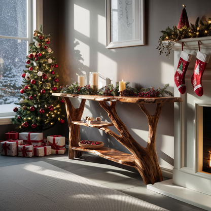 Rustic Modern Solid Wood Console Table For Christmas Living Room Style