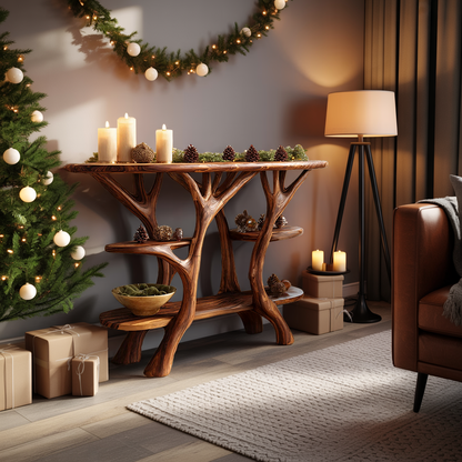Rustic Solid Wood Console Table For Holiday Living Room Decor
