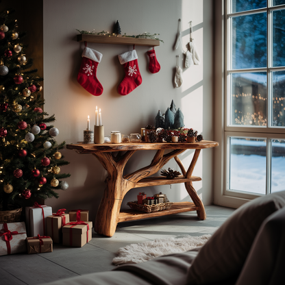 Farmhouse Solid Wood Console Table For Living Room Xmas Holiday Furniture