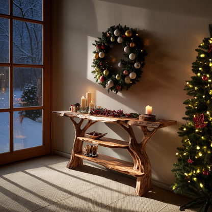 Rustic Handcrafted Wooden Console Table For Christmas Entryway Decor