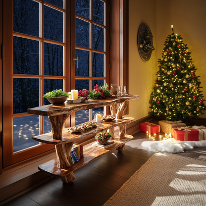 Mid Century Handcrafted Wooden Console Table For Holiday Home Decor