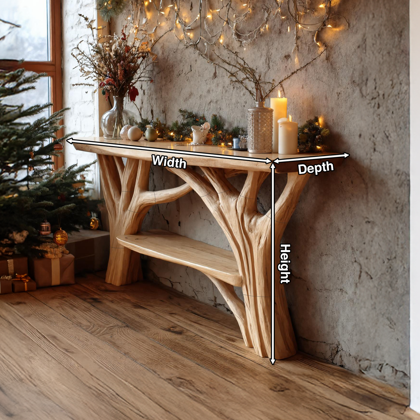 Farmhouse Live Edge Console Table For Holiday Living Room Accent