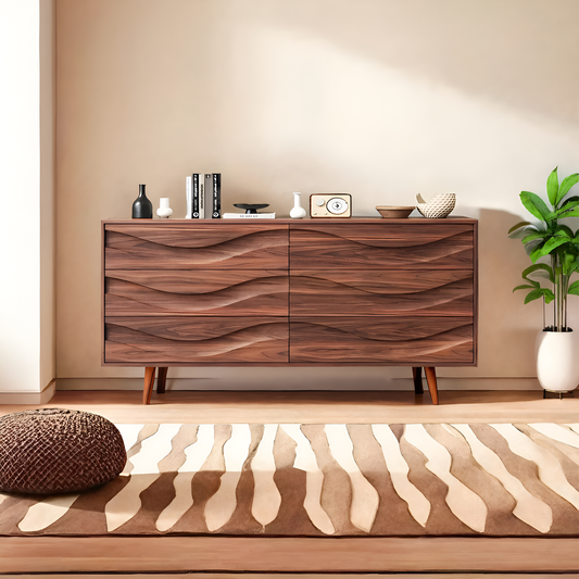Modern Carved Wave Front Sideboard For Entryway Living Room