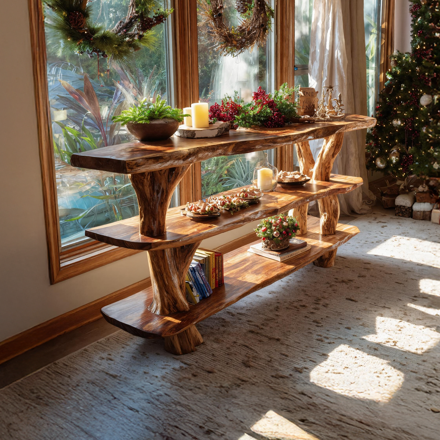 Mid Century Handcrafted Wooden Console Table For Holiday Home Decor