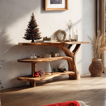 Modern Wooden Live Edge Console Table For Holiday Living Room Xmas Accent