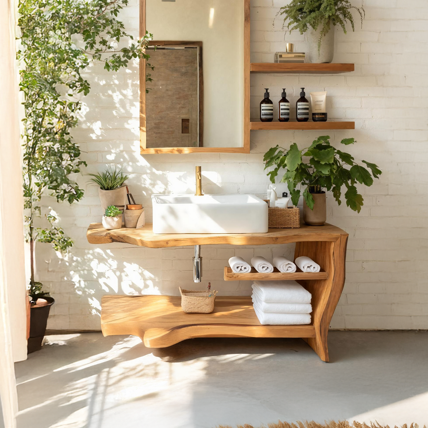 Rustic Wooden Vanity Space For Bathroom Use