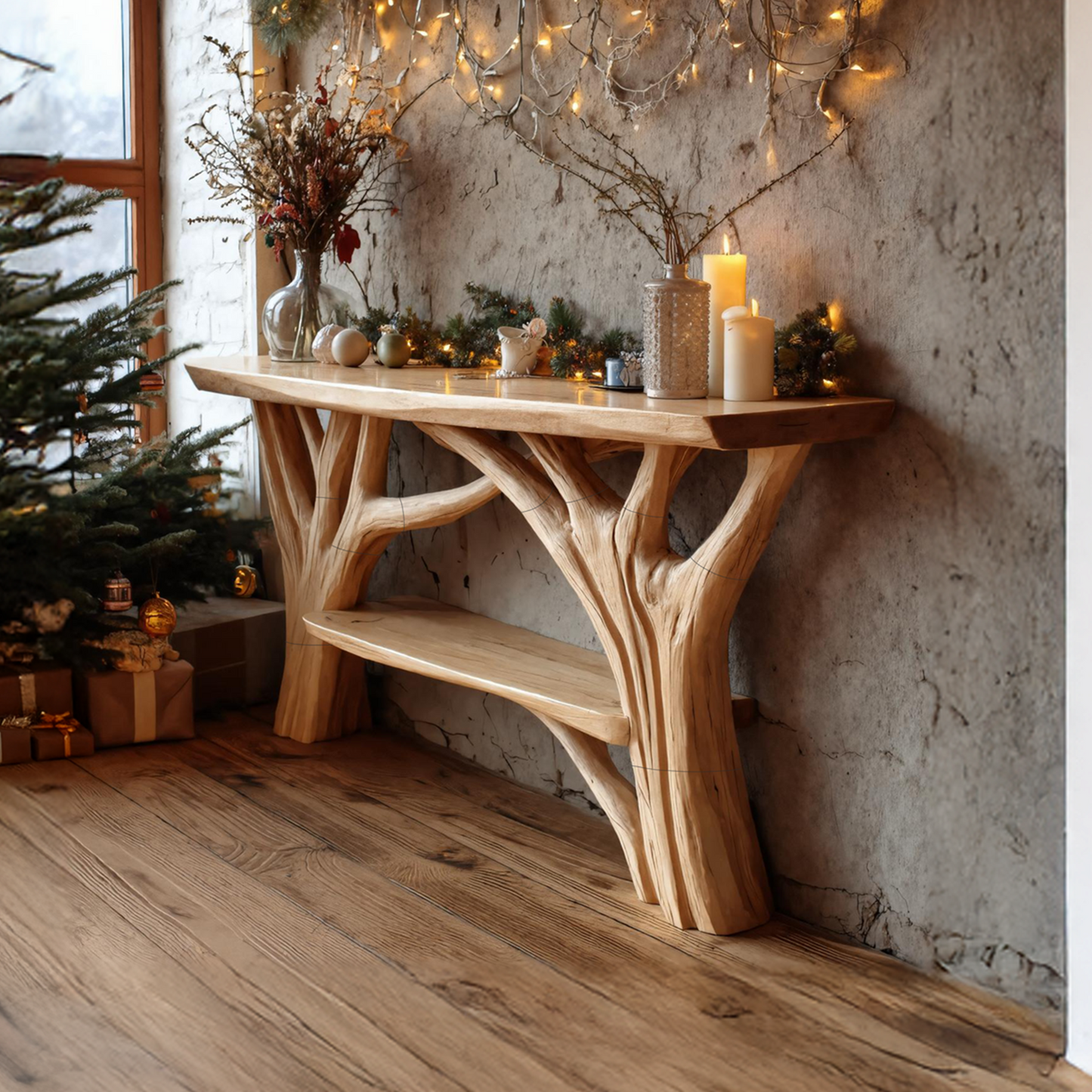 Farmhouse Live Edge Console Table For Holiday Living Room Accent