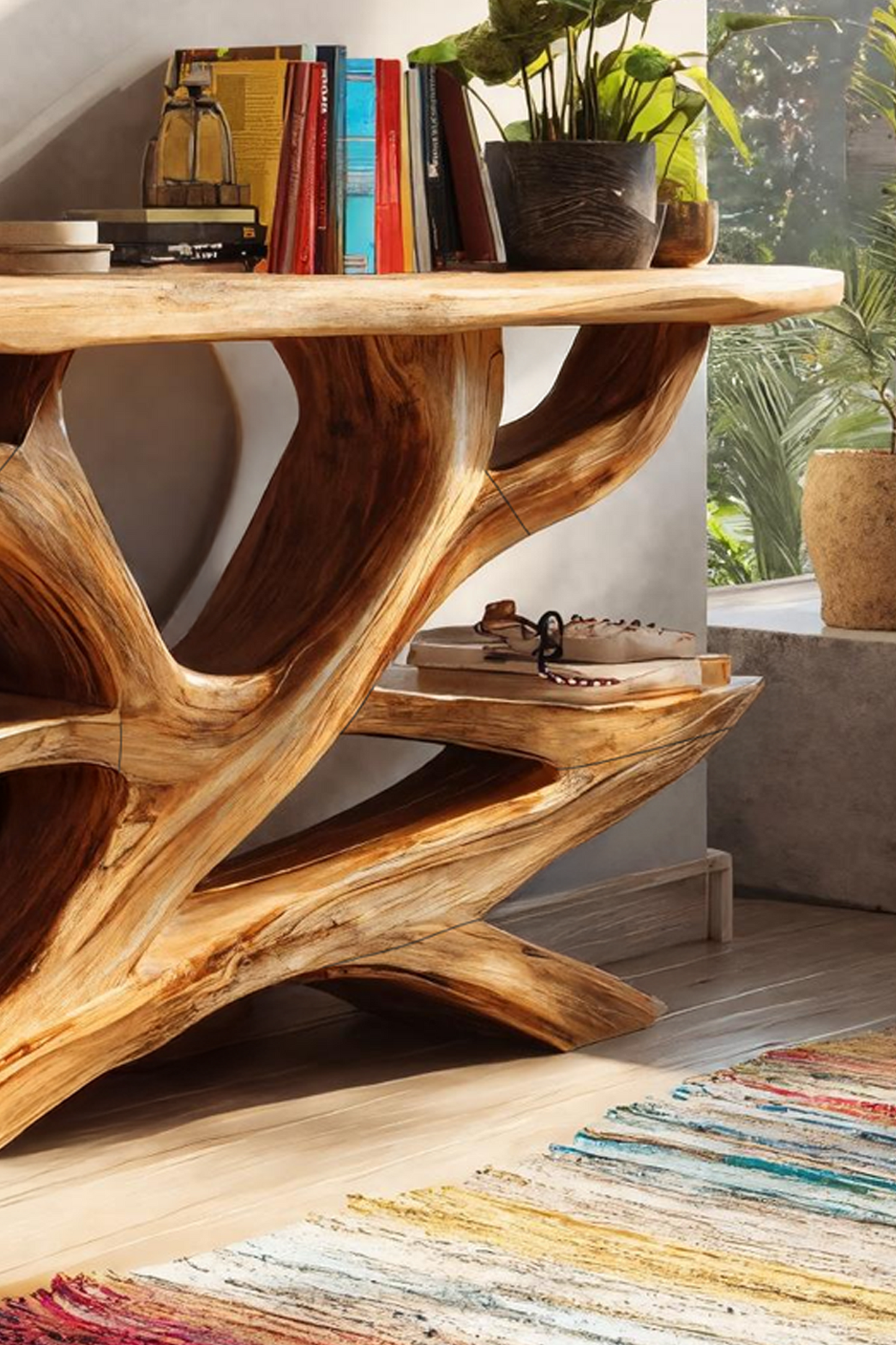 Mid Century Wooden Live Edge Console Table For Luxury Bedroom Decor