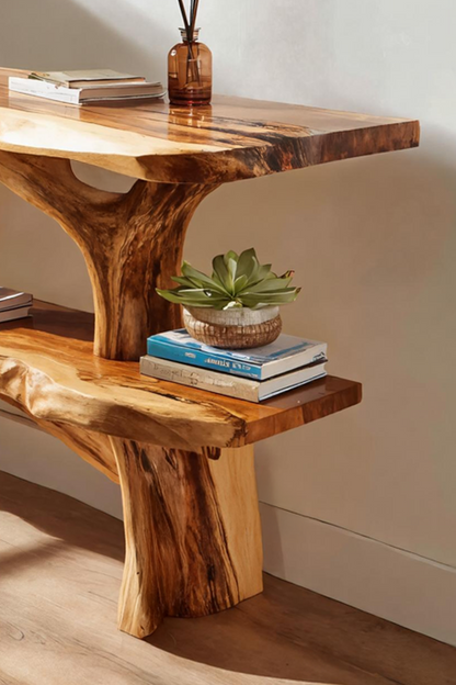 Mid Century Wooden Live Edge Console Table For Apartment Living Room
