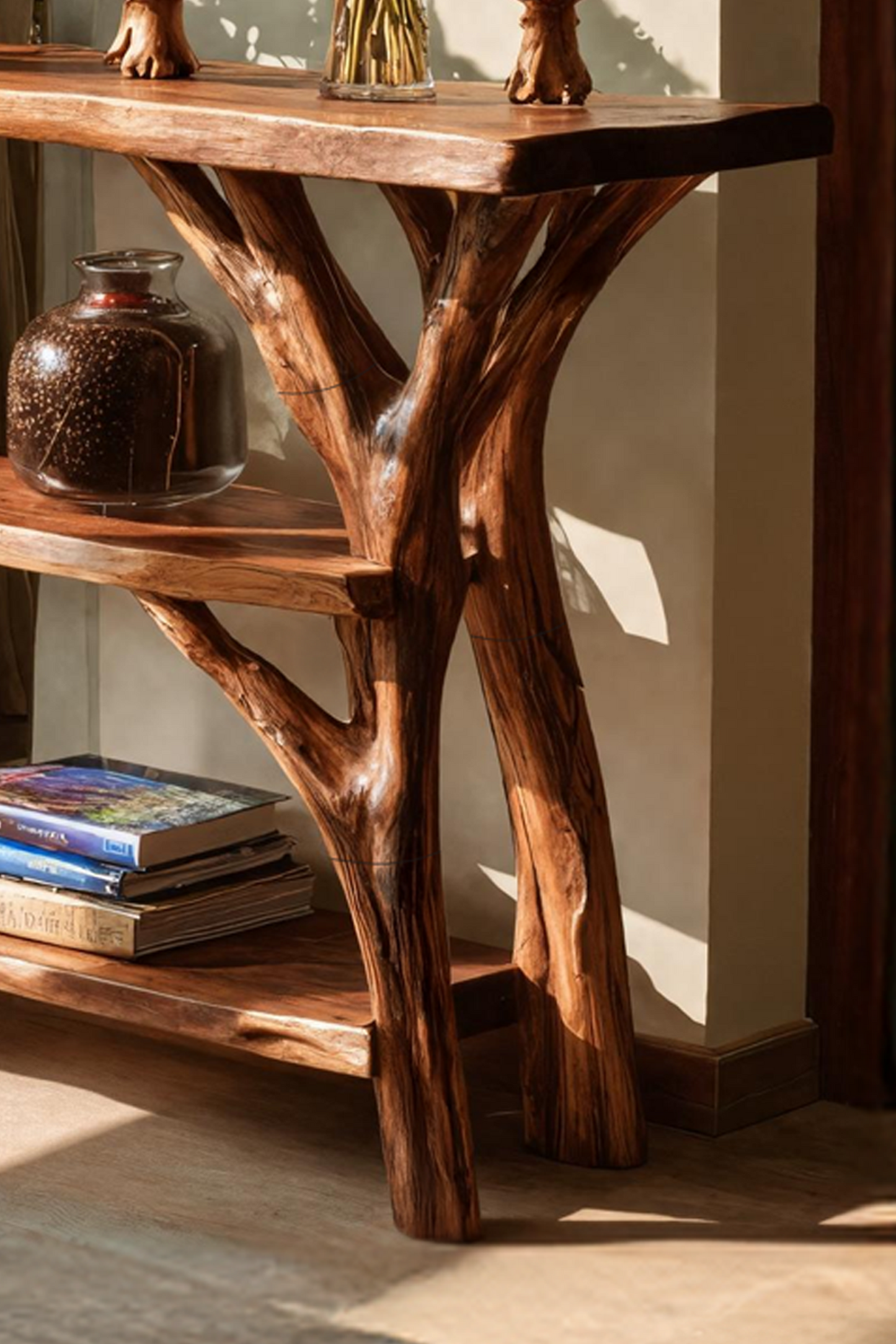 Farmhouse Wooden Live Edge Console Table For Rustic Living Room Decor