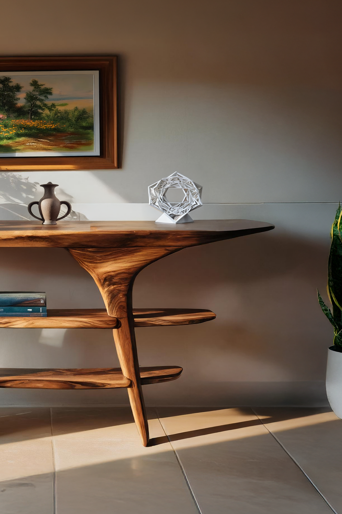 Mid Century Wooden Entry Table For Living Room Styling