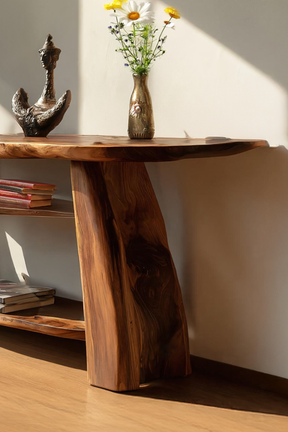 Farmhouse Wooden Live Edge Console For Minimalist Design