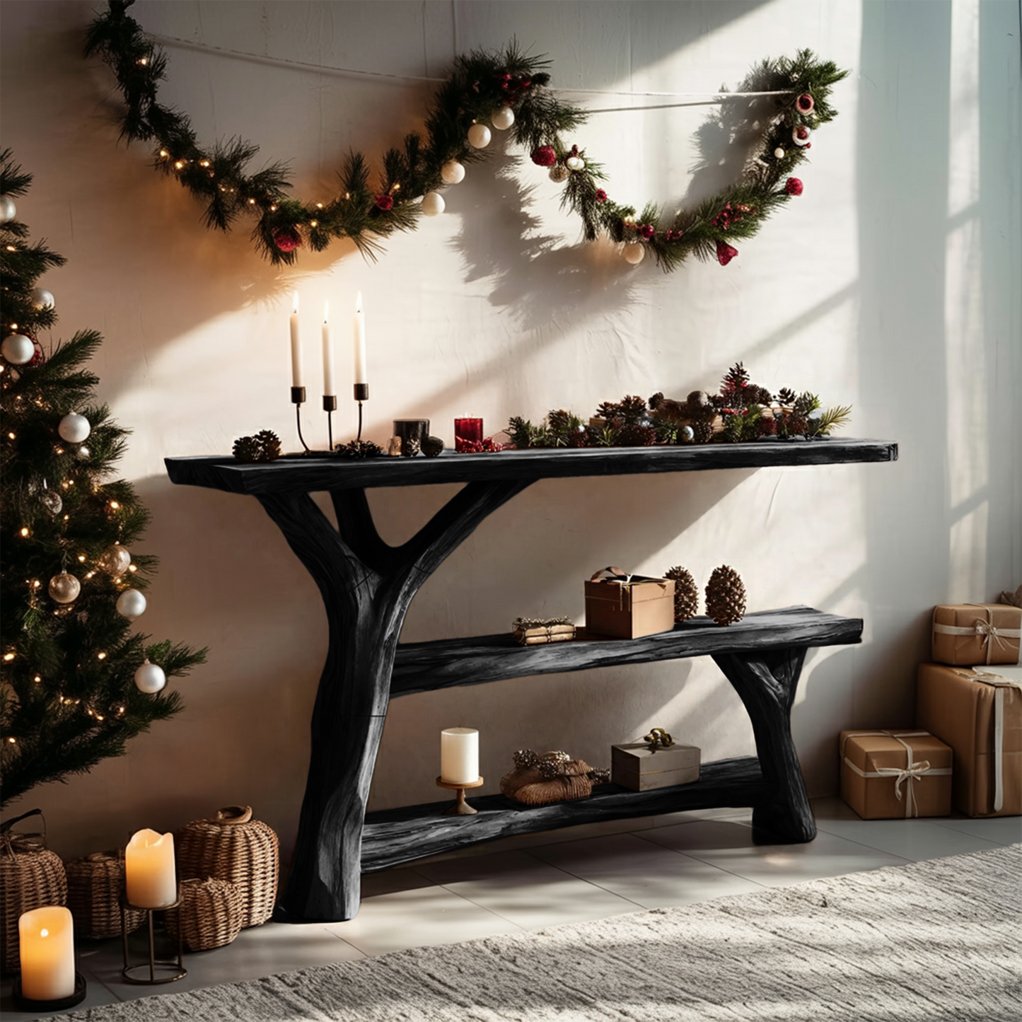 Mid Century Solid Wood Console Table For Living Room Christmas Decoration