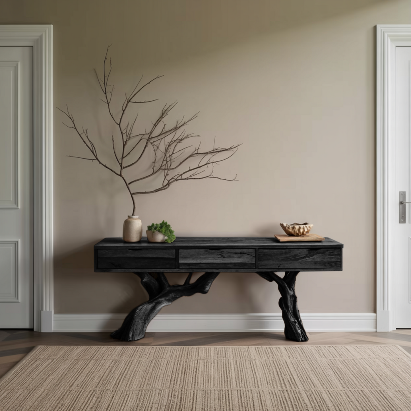 Mid Century Wooden Console Table For Entryway Design With Storage