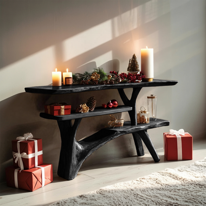 Mid Century Solid Wood Console Table For Entryway Design Winter Christmas