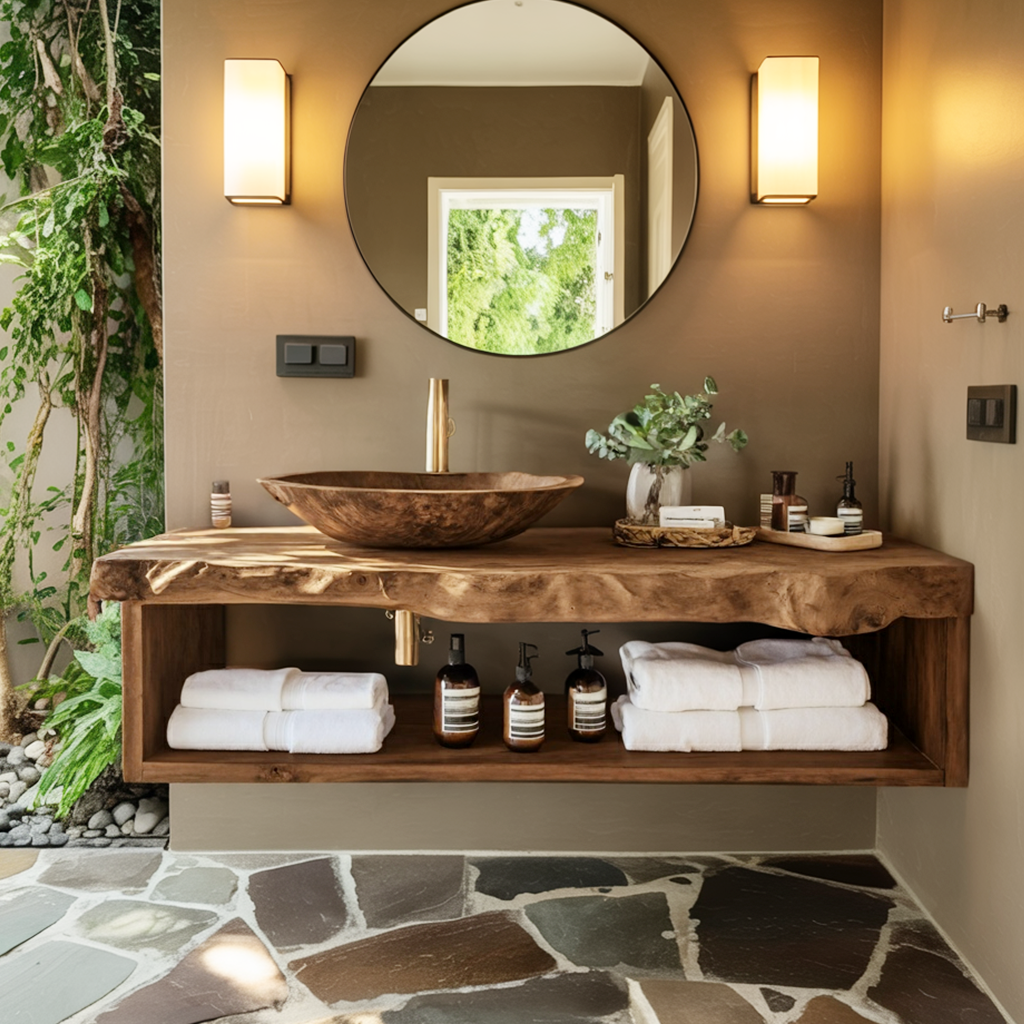 Rustic Solid Wood Vanity For Cozy Bathroom Furniture Decor