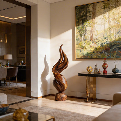 Abstract Twisted Sculpture in Natural Wood with Fluid Form