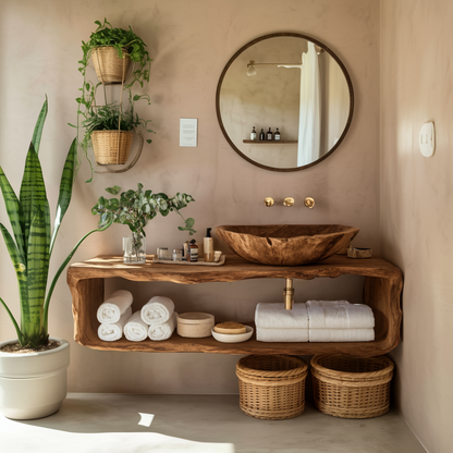 Handcrafted Wooden Vanity For Bathroom Natural Look