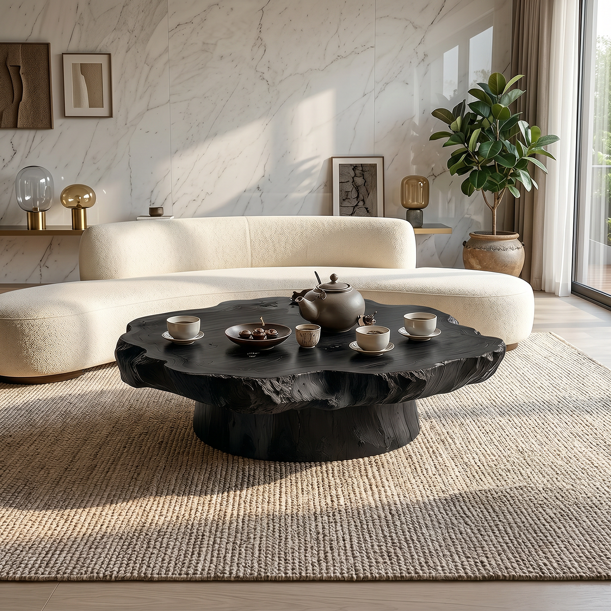 Round Live Edge Wood Coffee Table with Pedestal Base