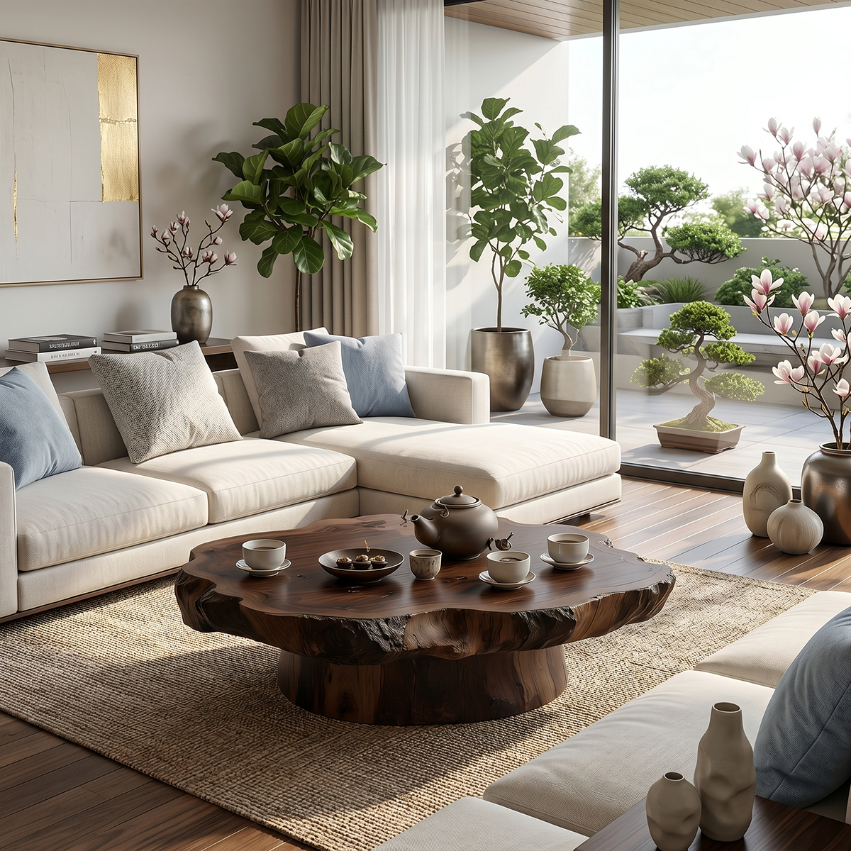 Round Live Edge Wood Coffee Table with Pedestal Base