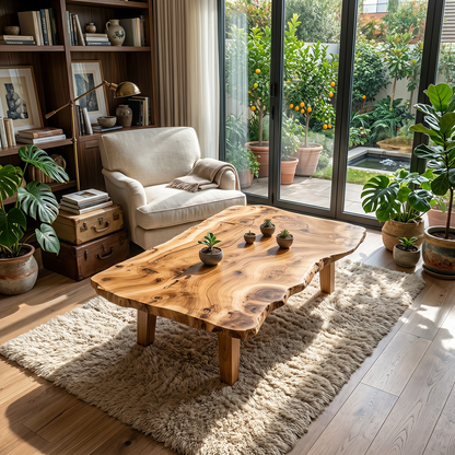 Live Edge Solid Wood Coffee Table Organic Slab Rustic Center Table
