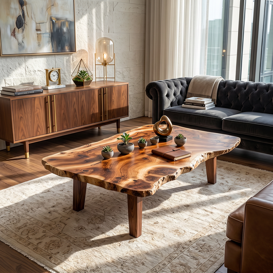 Live Edge Solid Wood Coffee Table Organic Slab Rustic Center Table