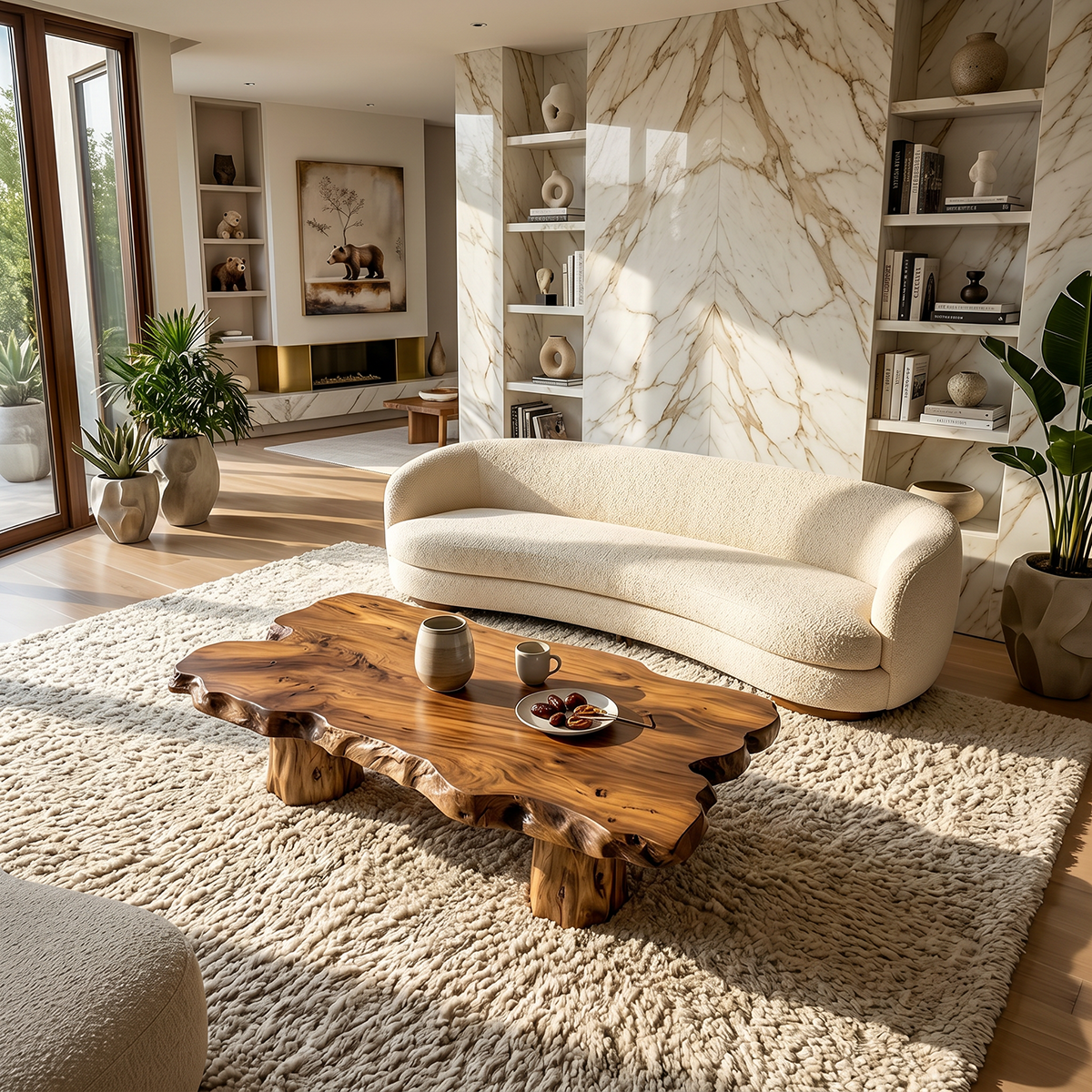 Organic Live Edge Wood Coffee Table Rustic Solid Slab Center Table