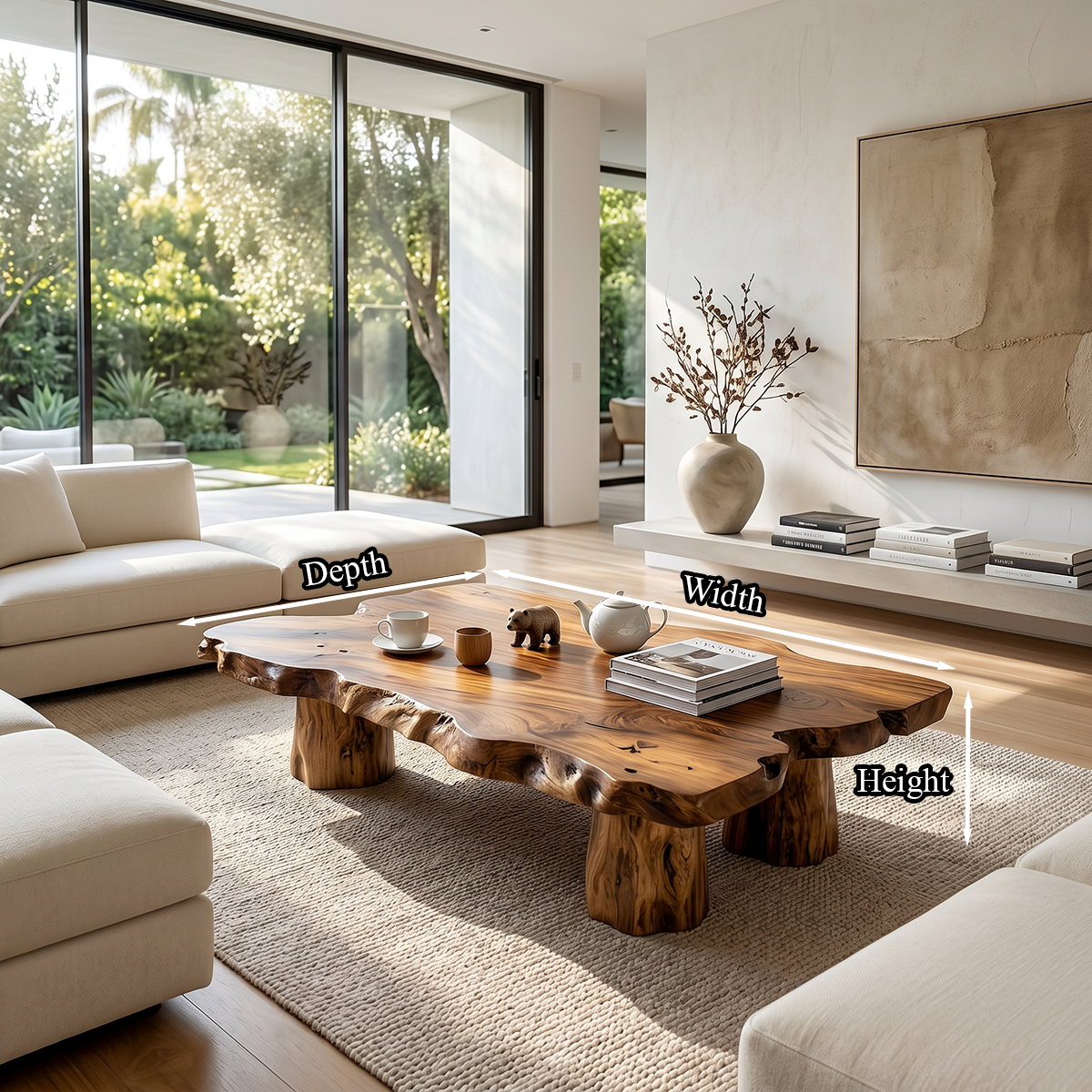 Organic Live Edge Wood Coffee Table Rustic Solid Slab Center Table