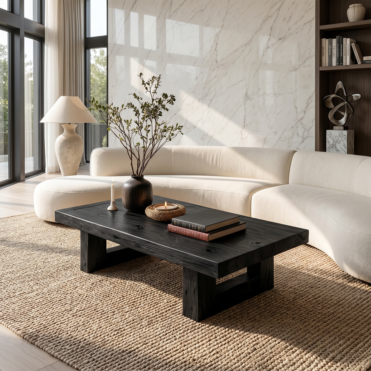 Handcrafted Solid Wood Coffee Table Rustic Low Block Center Table