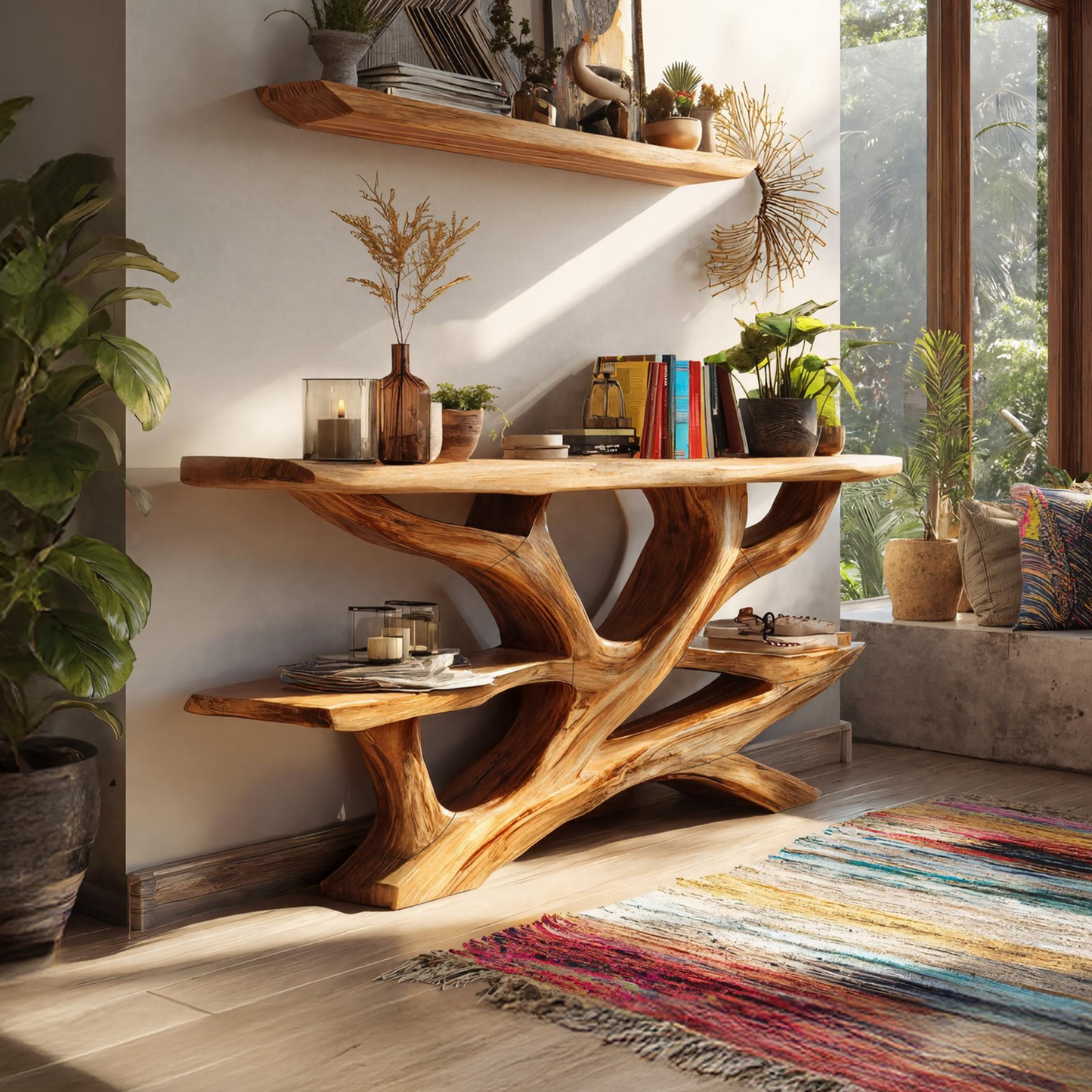 Mid Century Wooden Live Edge Console Table For Luxury Bedroom Decor