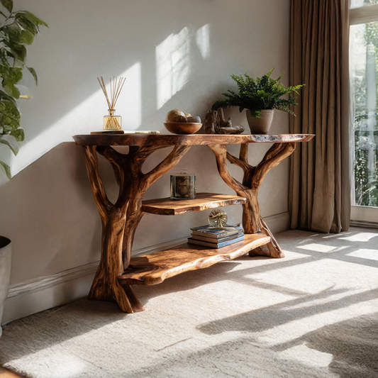 Mid Century Wooden Live Edge Console Table For Modern Furniture Decor