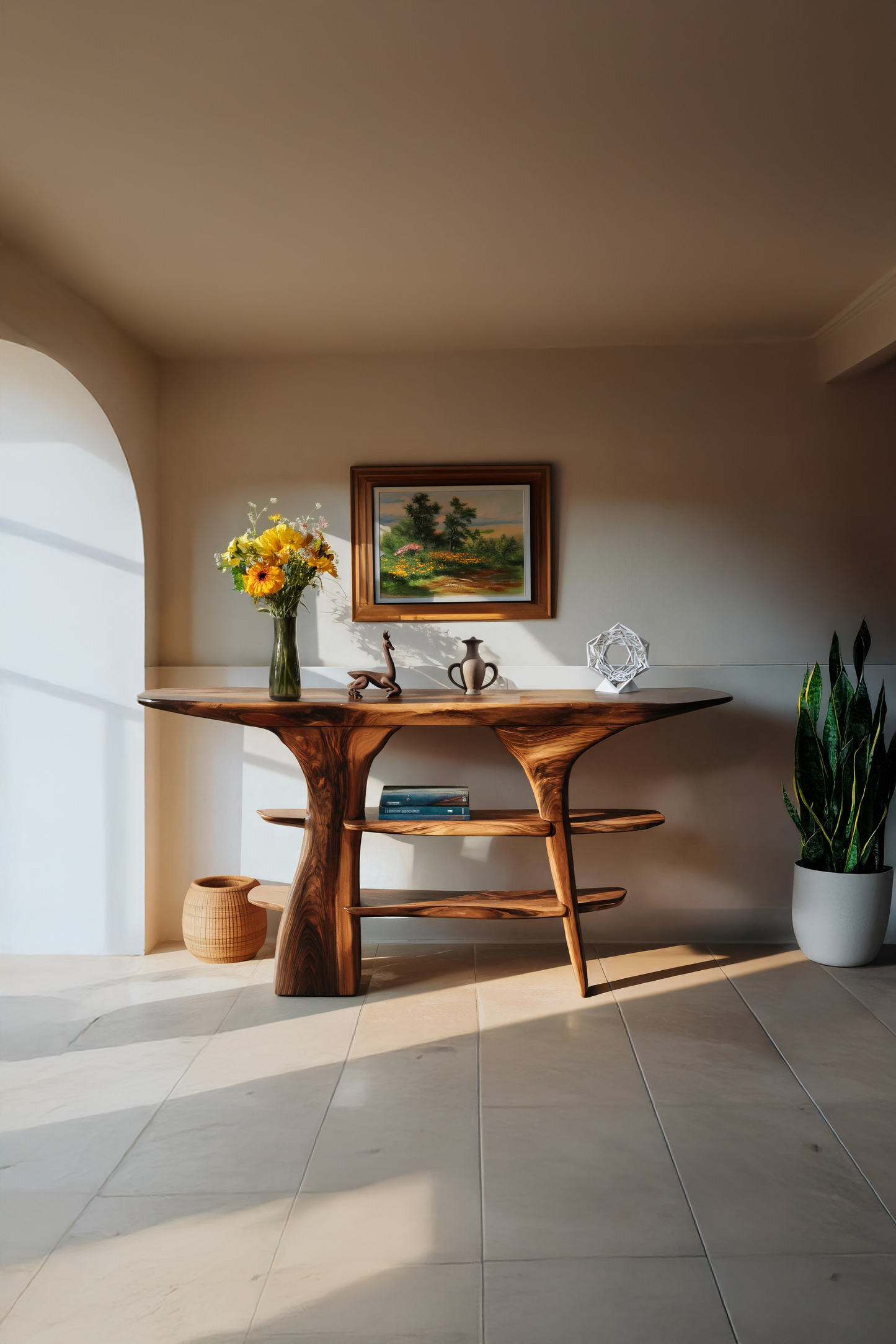 Mid Century Wooden Entry Table For Living Room Styling
