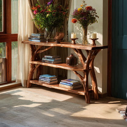 Farmhouse Wooden Live Edge Console Table For Rustic Living Room Decor