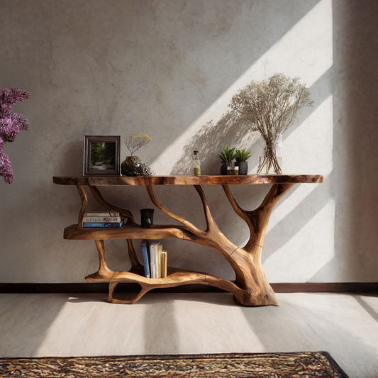 Farmhouse Wooden Live Edge Console Table For Country Living Room Decor