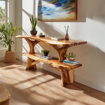 Mid Century Wooden Live Edge Console Table For Apartment Living Room