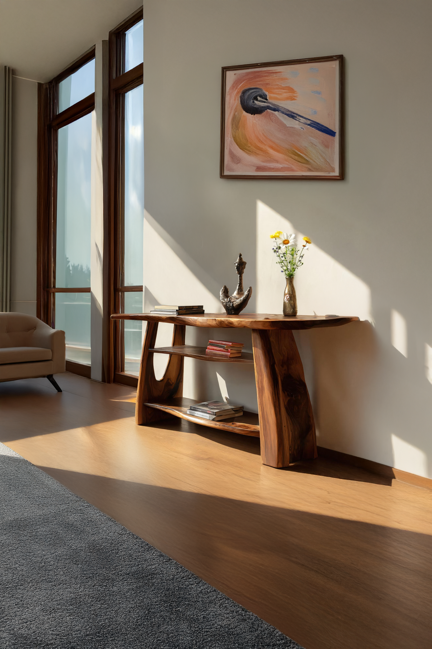 Farmhouse Wooden Live Edge Console For Minimalist Design