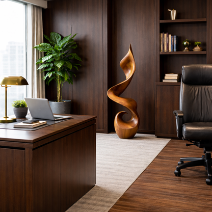 Modern Twisted Solid Wood Sculpture Handcarved Abstract Wooden Floor Decor