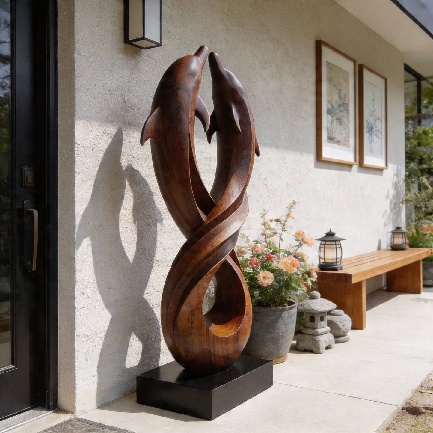 Twin Dolphin Infinity Wood Sculpture