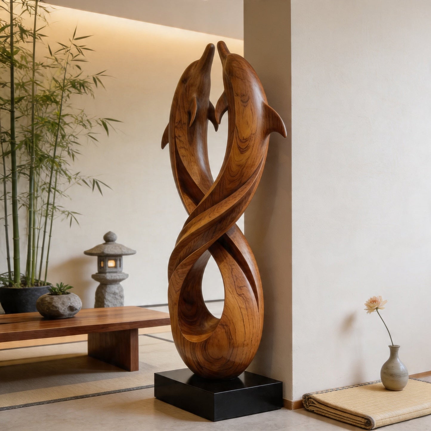 Twin Dolphin Infinity Wood Sculpture