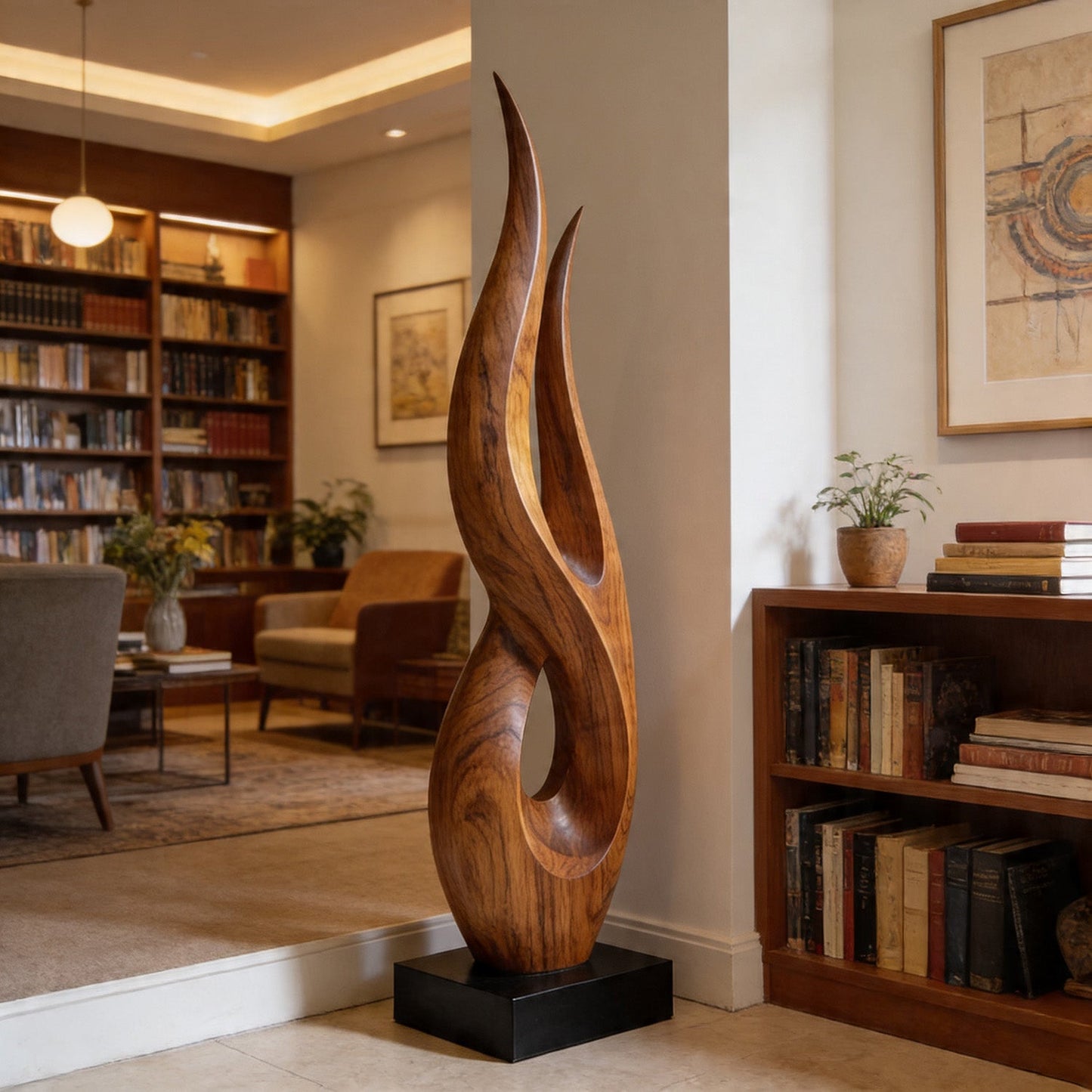 Flame Twist Openwork Abstract Wood Sculpture Decor
