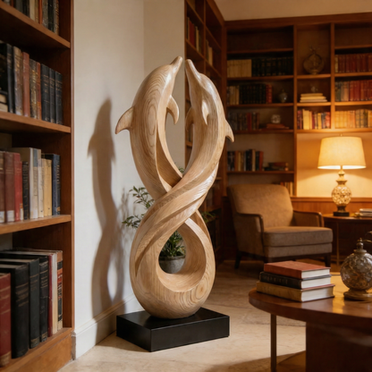 Twin Dolphin Infinity Wood Sculpture