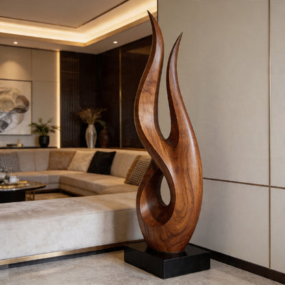 Flame Twist Openwork Abstract Wood Sculpture Decor