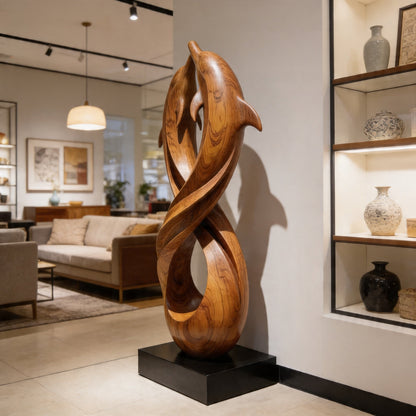 Twin Dolphin Infinity Wood Sculpture