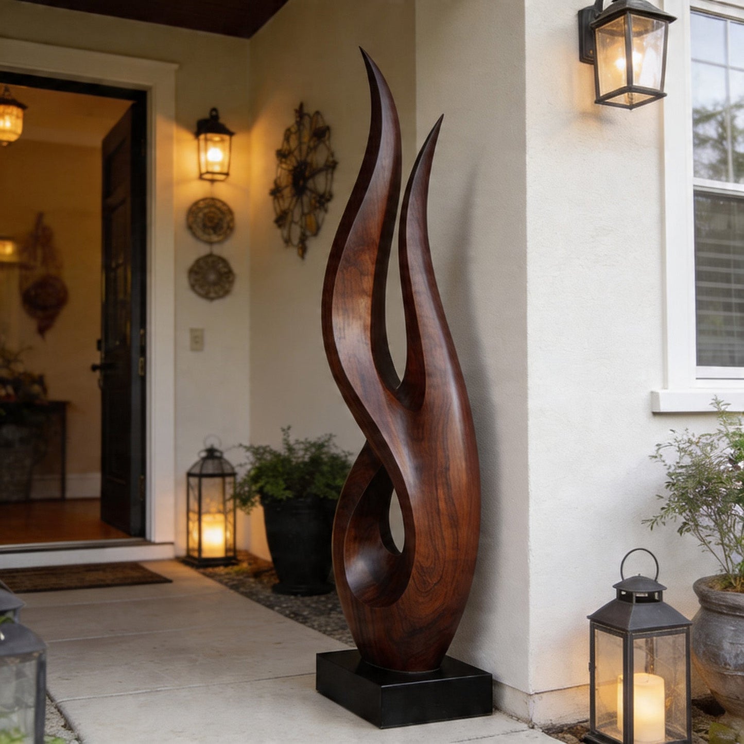 Flame Twist Openwork Abstract Wood Sculpture Decor