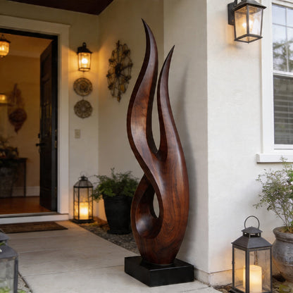 Flame Twist Openwork Abstract Wood Sculpture Decor