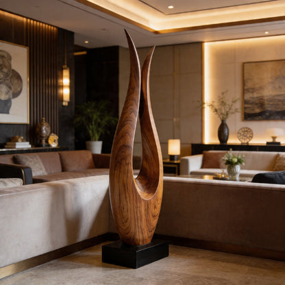 Minimalist Open Flame Wood Sculpture Floor Decor
