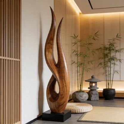 Flame Twist Openwork Abstract Wood Sculpture Decor