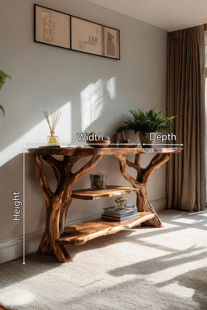 Mid Century Wooden Live Edge Console Table For Modern Furniture Decor