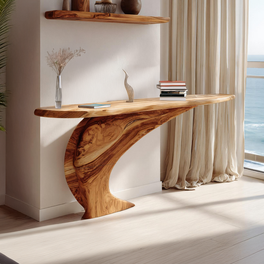 Mid Century Wooden Live Edge Console Table For Living Room Decor