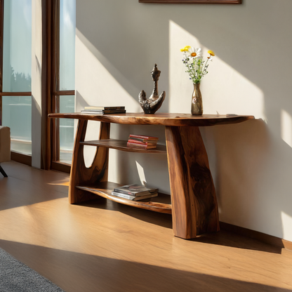 Farmhouse Wooden Live Edge Console For Minimalist Design